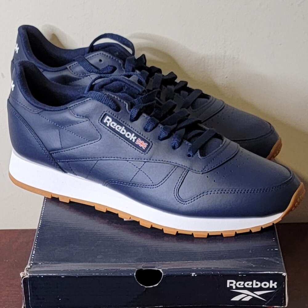 SIZE 13 - Reebok Classic Leather Unisex Sneakers - Navy Blue NIB